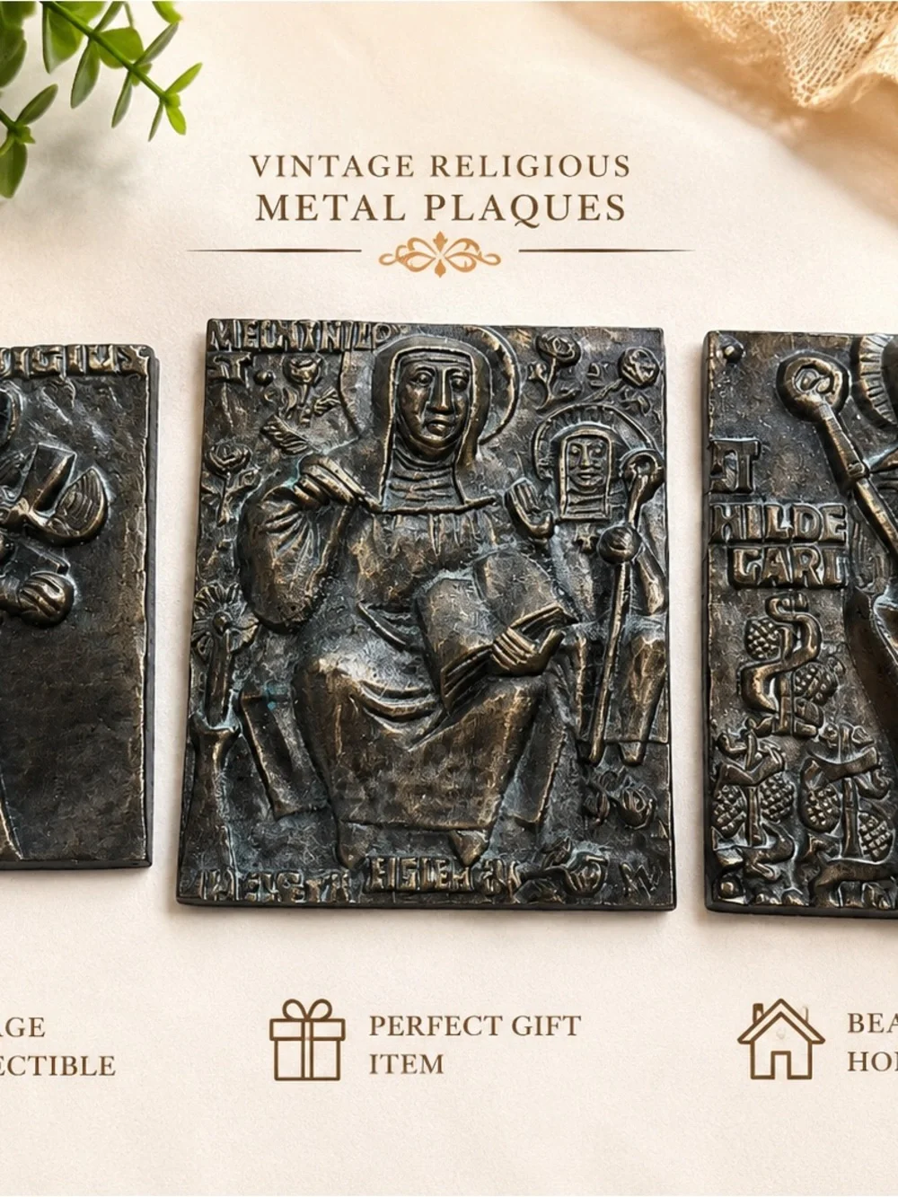 Vintage Religious Metal Plaque - Dark Patina